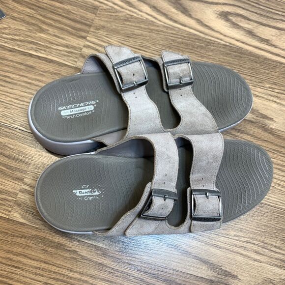 Skechers Women's Go Walk Massage Fit Sweet Talk Slide Sandals Taupe Size: 8 - Picture 7 of 11